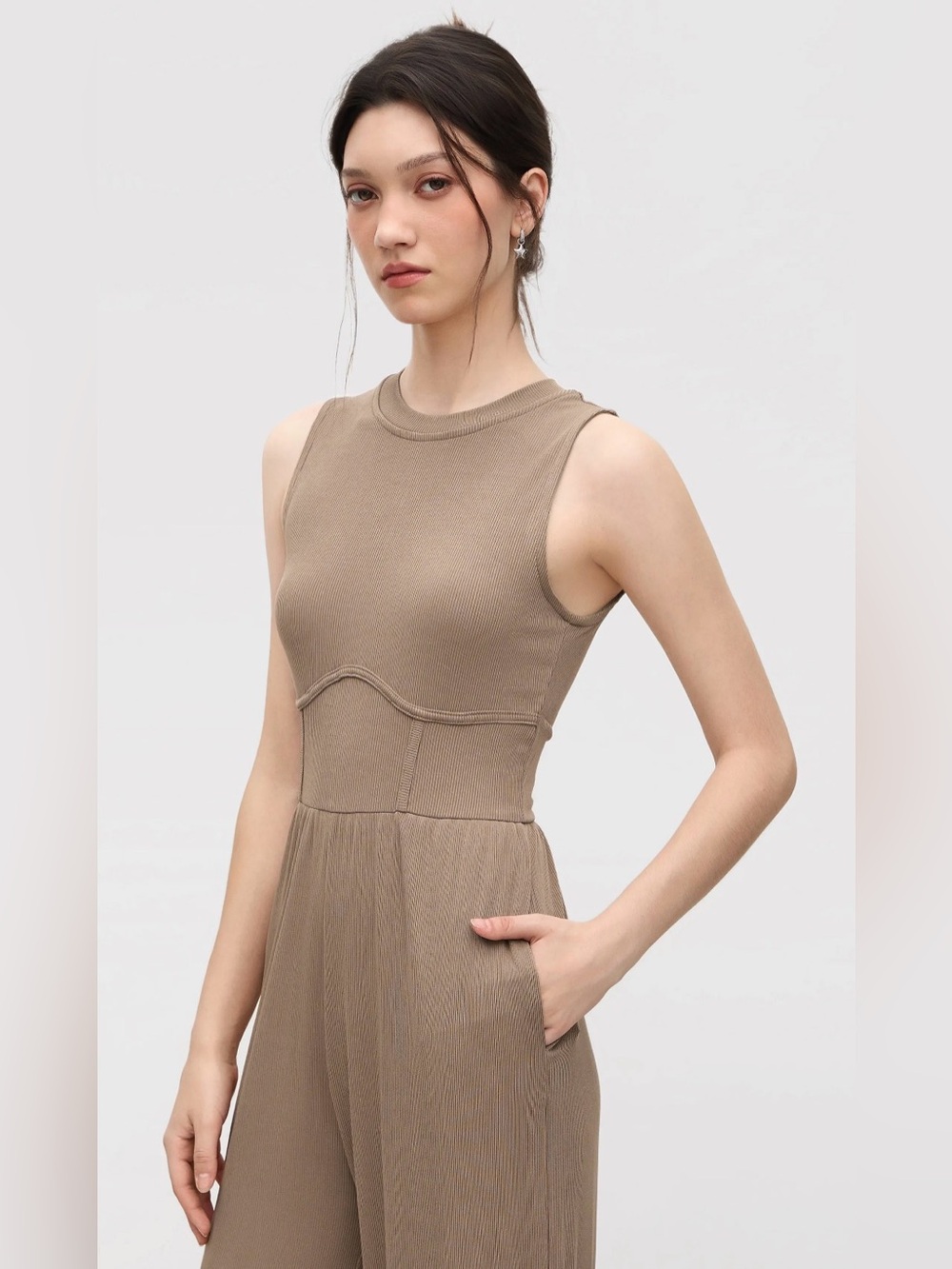 NWT- Cider- Khaki Sleeveless Wide Leg Jumpsuit- XS